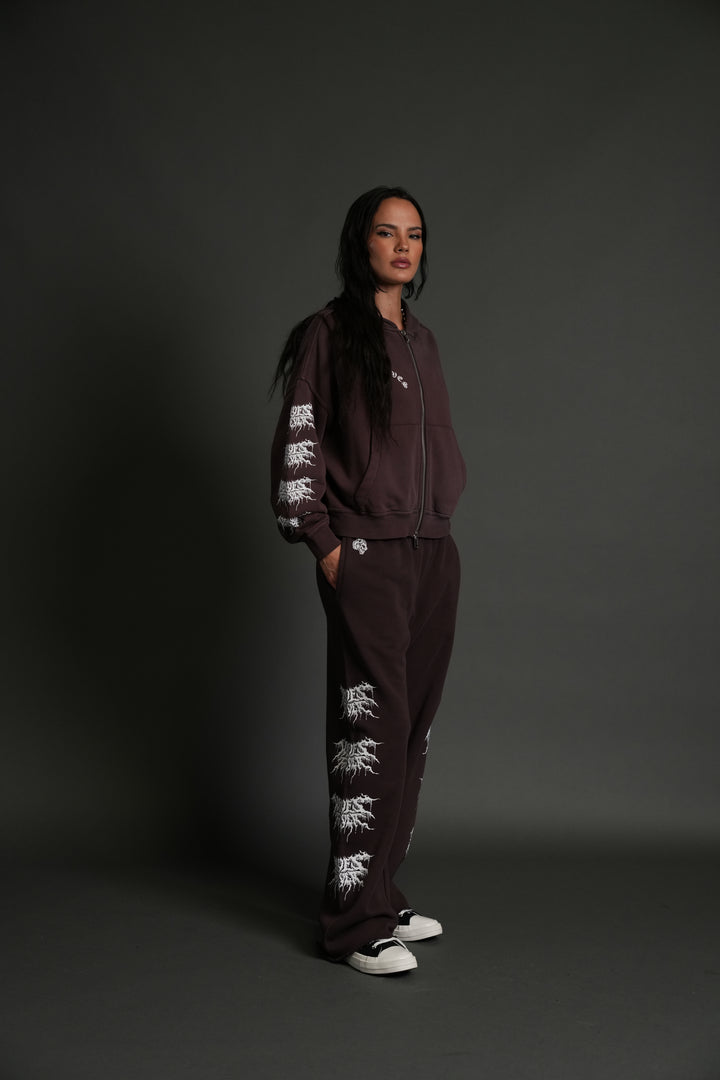 Drip Hesh Vex Double Zip Hoodie in Darc Garnet Drift Wash