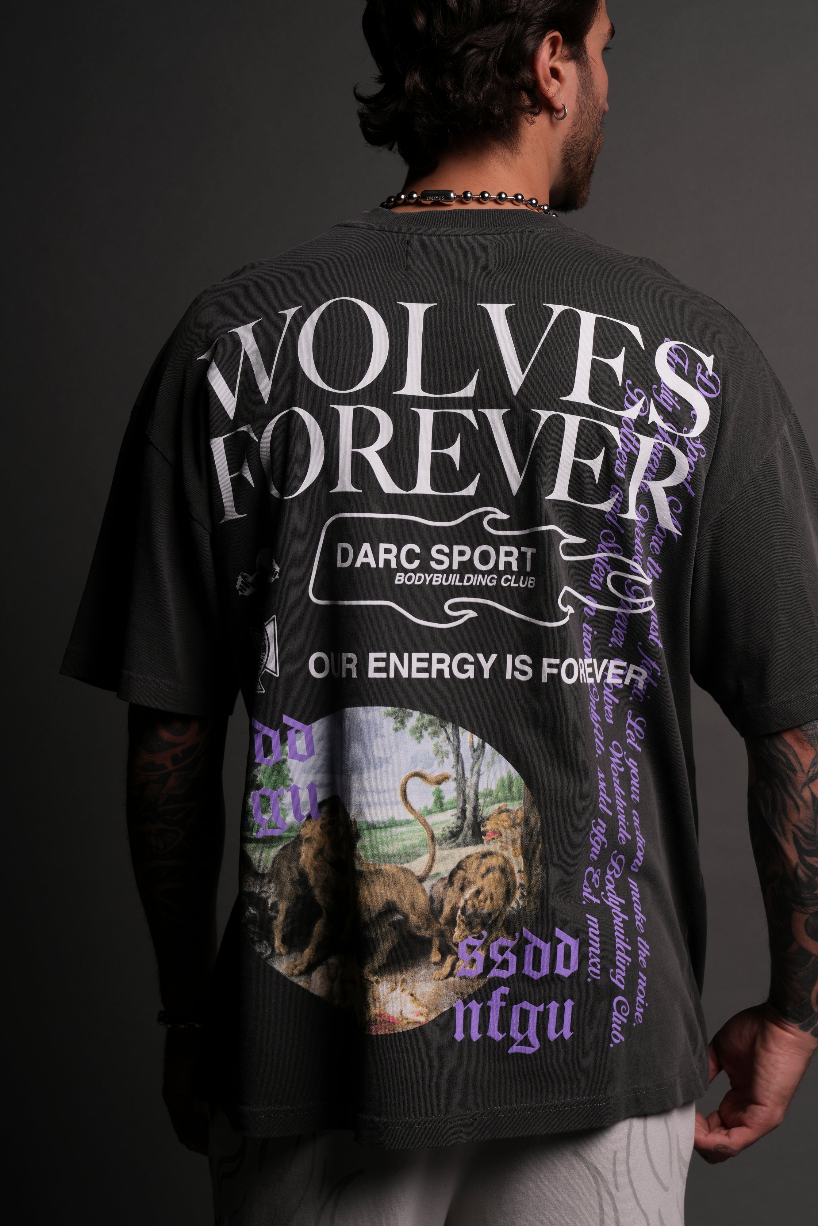 Three Wolves "Premium" Oversized Tee in Wolf Gray