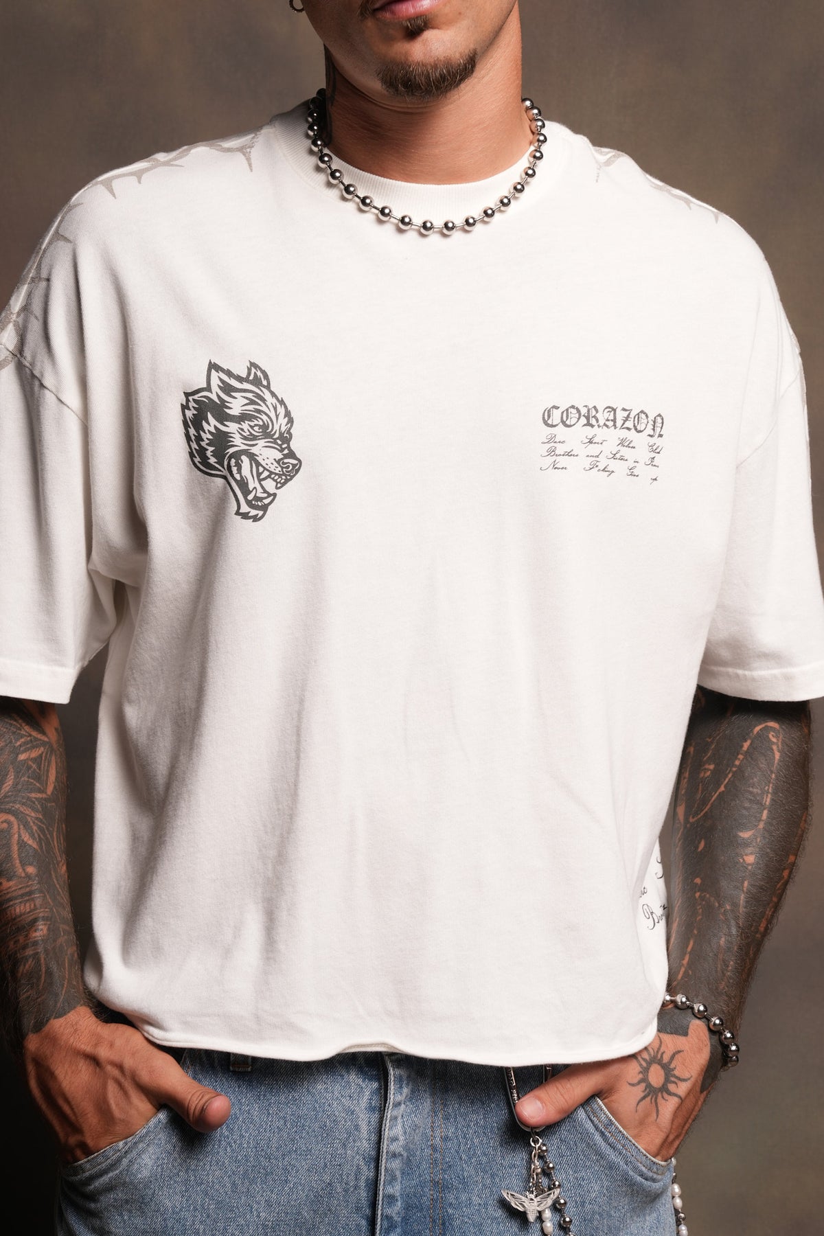 Angelito Muerto Premium Raw Hem Box Cut Tee In Cream