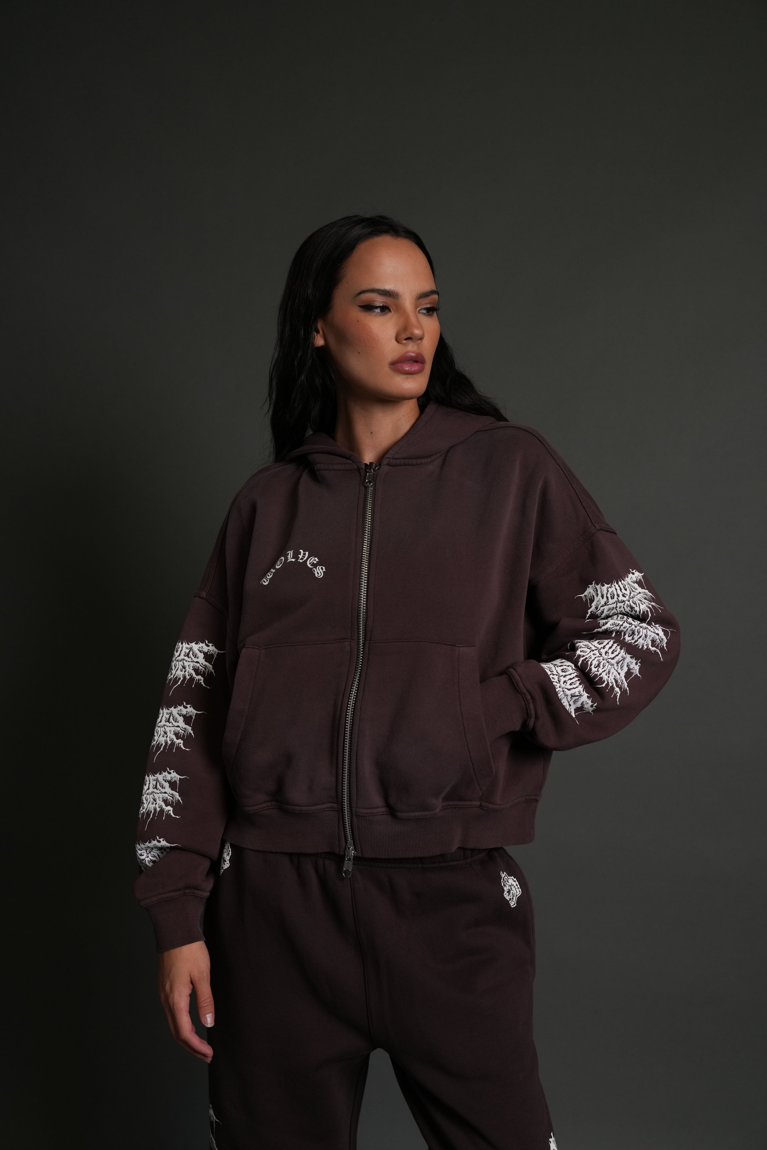 Drip Hesh Vex Double Zip Hoodie in Darc Garnet Drift Wash