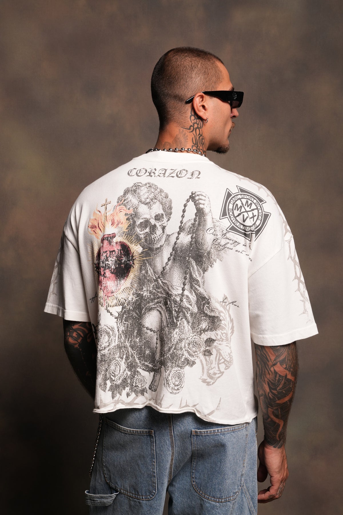 Angelito Muerto Premium Raw Hem Box Cut Tee In Cream
