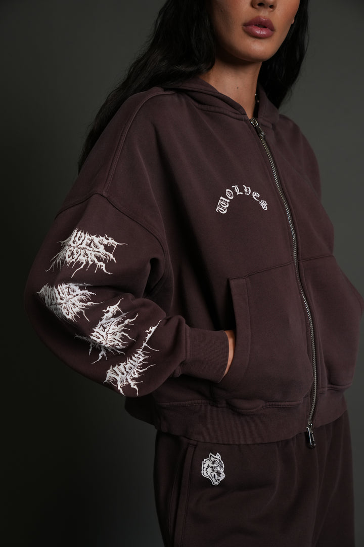 Drip Hesh Vex Double Zip Hoodie in Darc Garnet Drift Wash