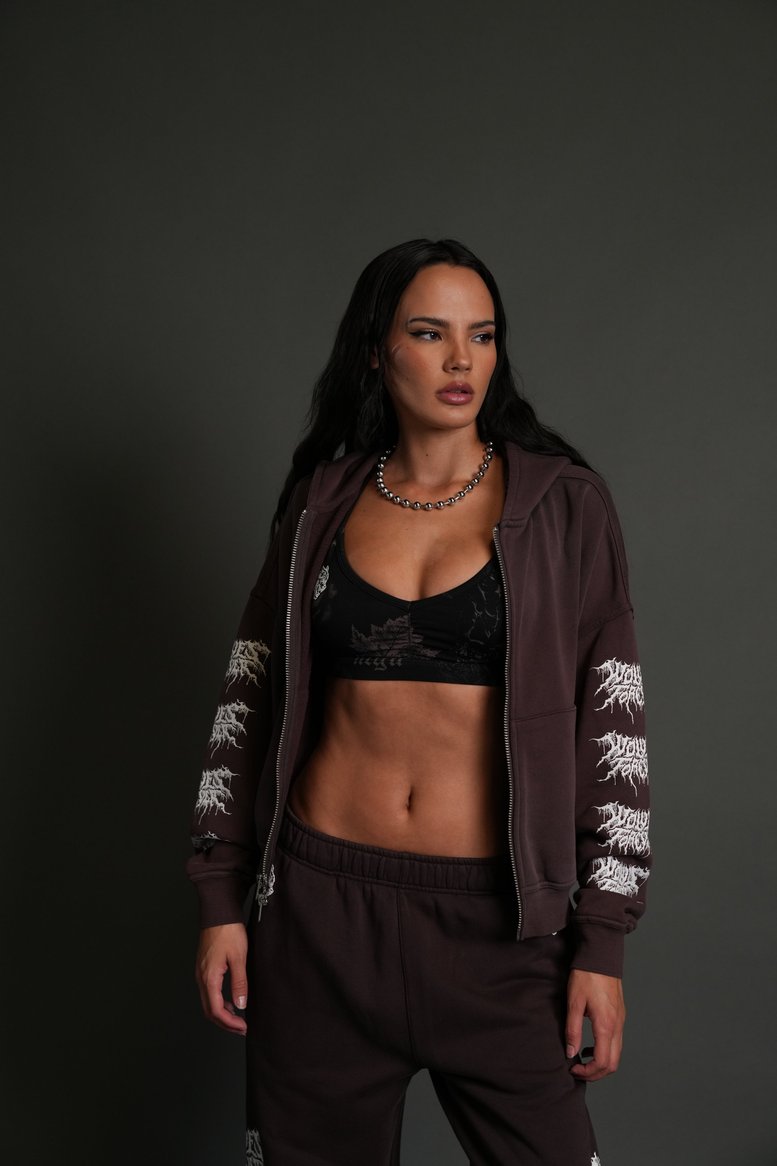 Drip Hesh Vex Double Zip Hoodie in Darc Garnet Drift Wash