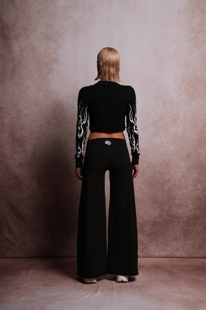 Single Wolf Wide Leg Energy Pants in Black