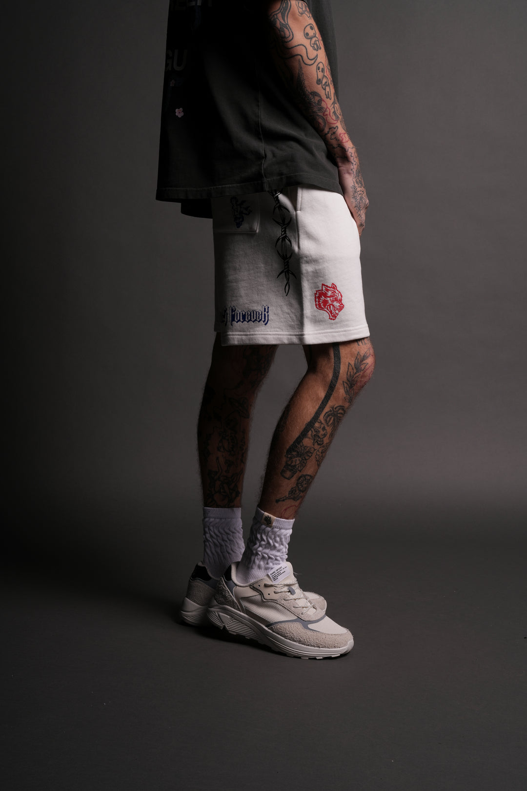 Live Or Die Oversized Post Lounge Sweat Shorts in Cream