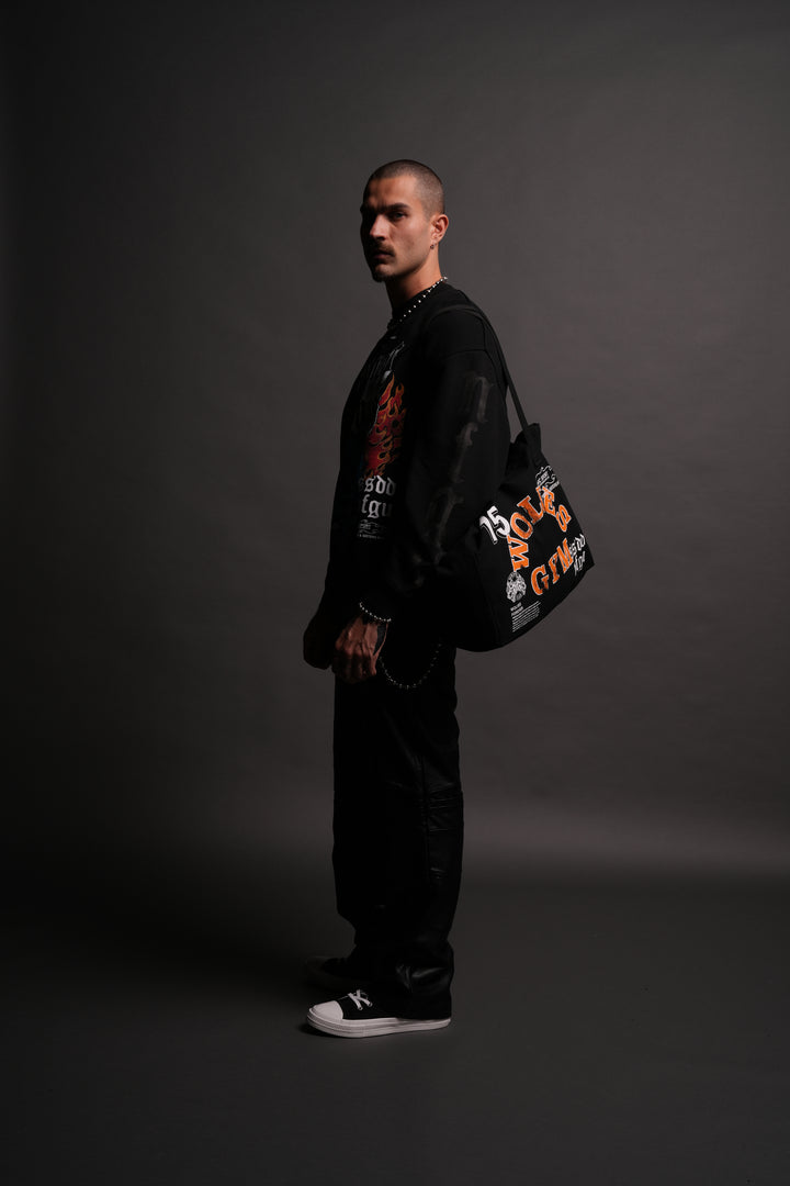 Wolves Gym V2 Canvas Tote in Black