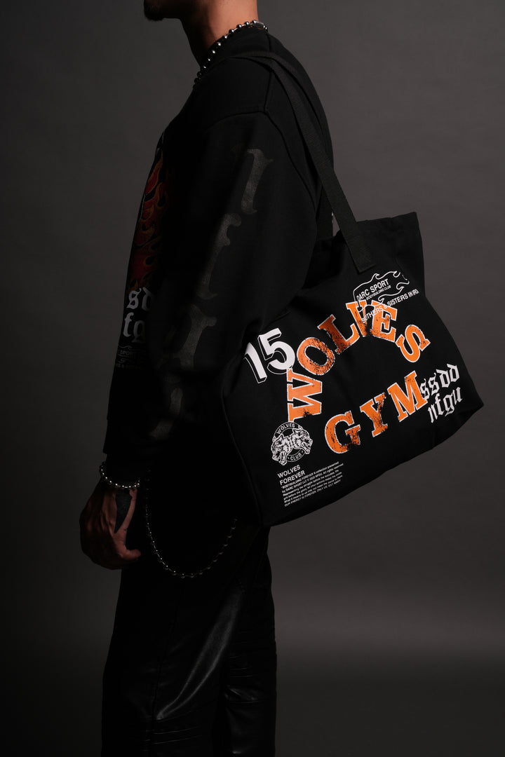 Wolves Gym V2 Canvas Tote in Black