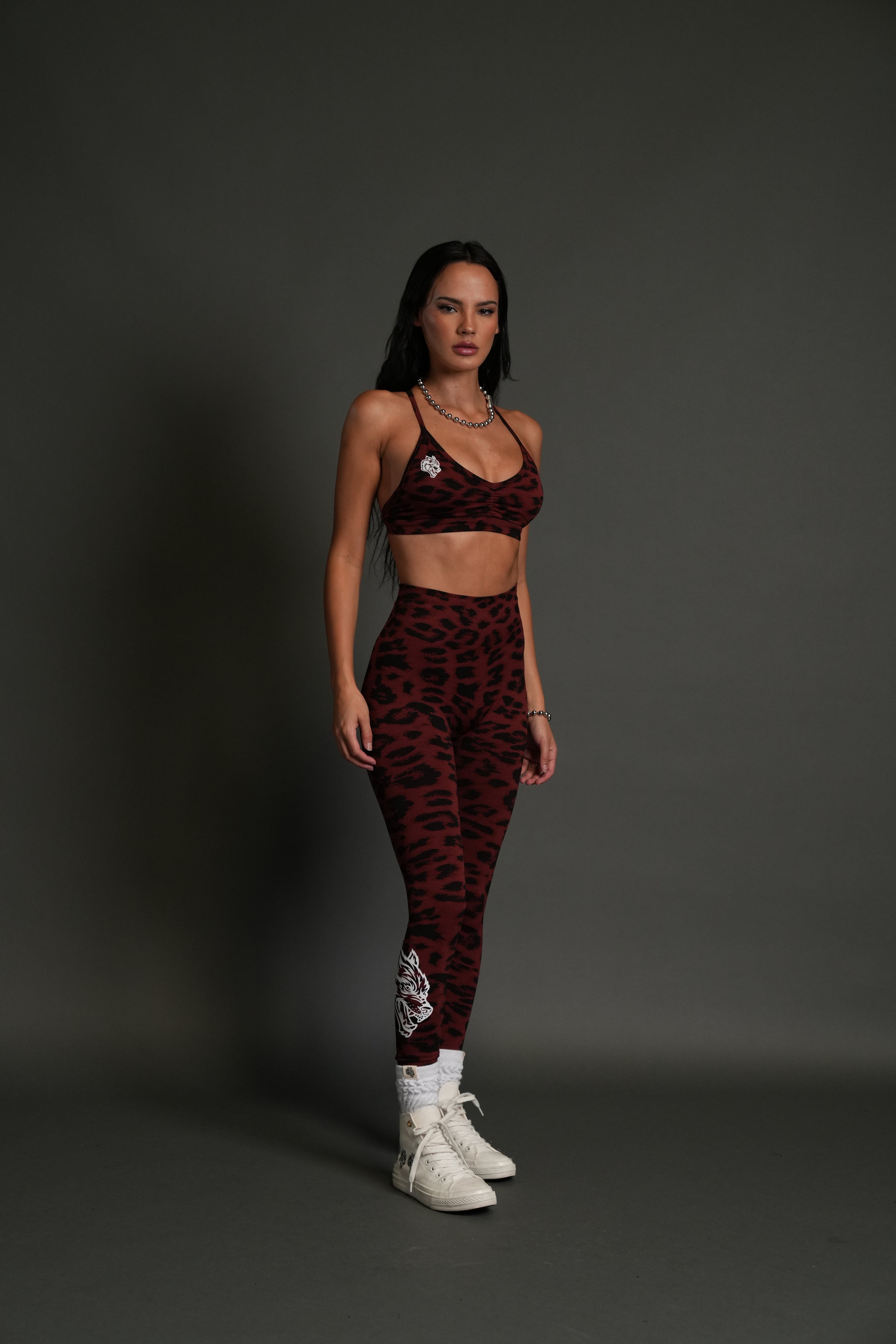 Big Wolf "Everson" Scrunch Leggings in Cherry Red Leopard