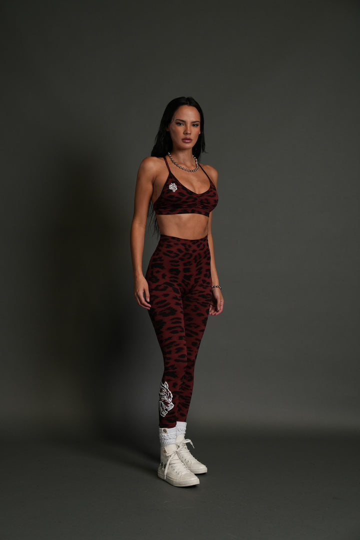 Big Wolf "Everson" Scrunch Leggings in Cherry Red Leopard