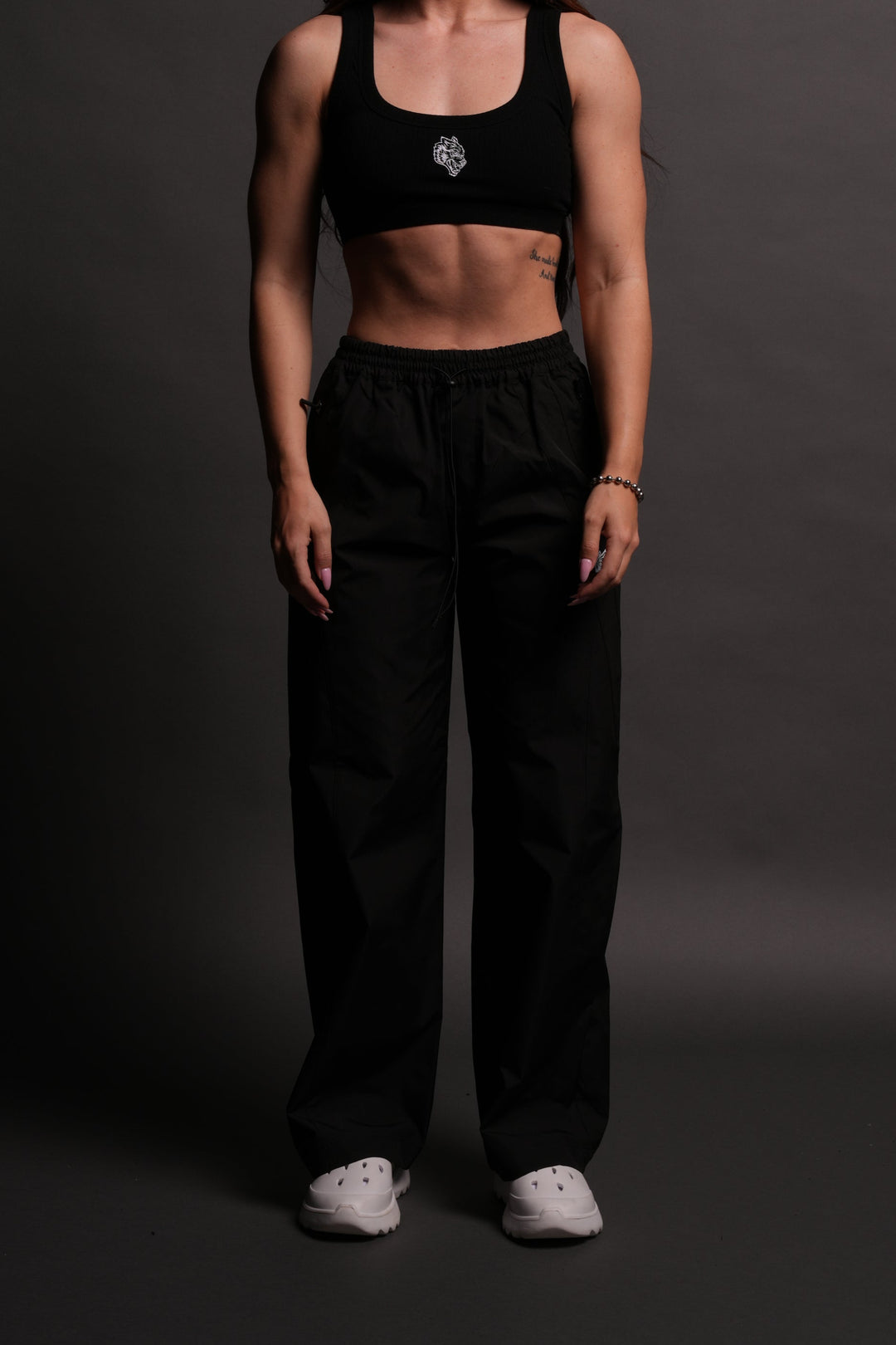 Dual Wolf Chopper Brolic Unisex Track Pants in Black/Black