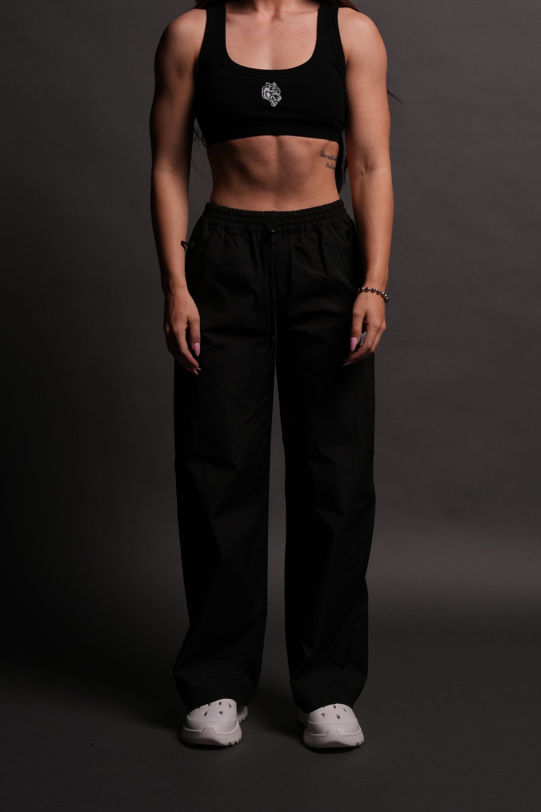 Dual Wolf Chopper Brolic Unisex Track Pants in Black/Black