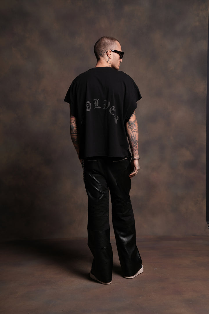 Our Clubs Grunge Cut-Off Tee in Black