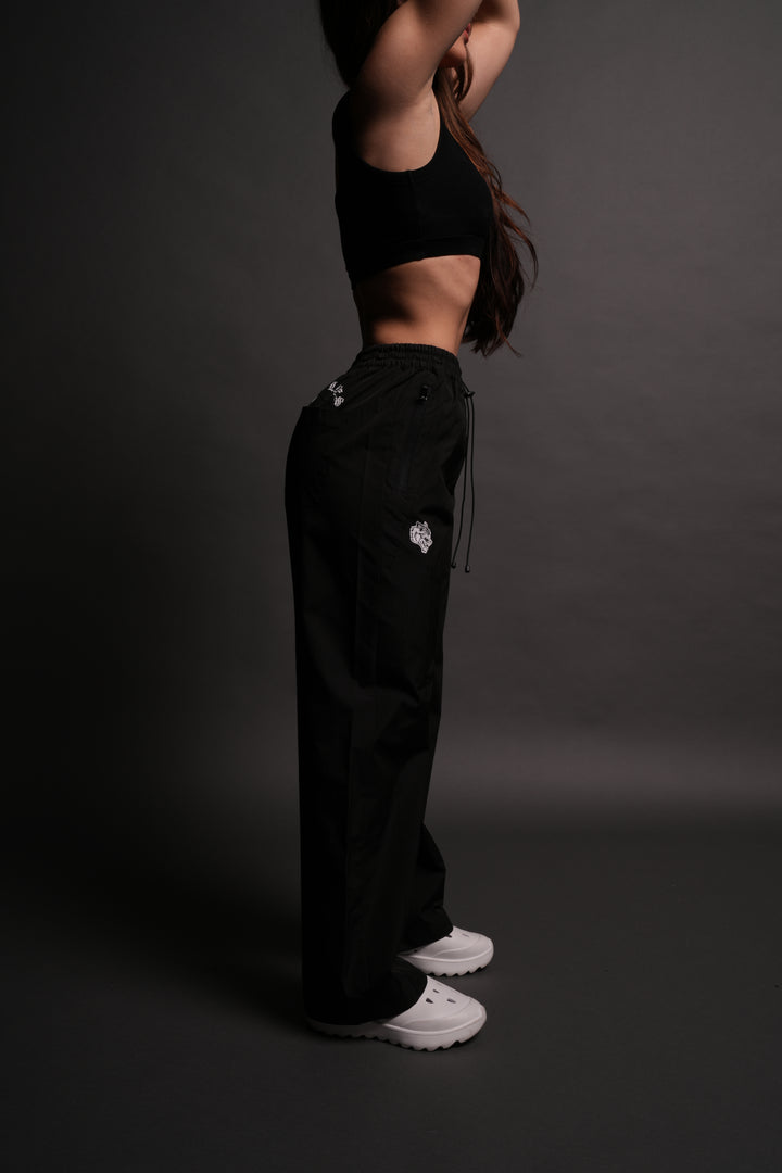 Dual Wolf Chopper Brolic Unisex Track Pants in Black/Black