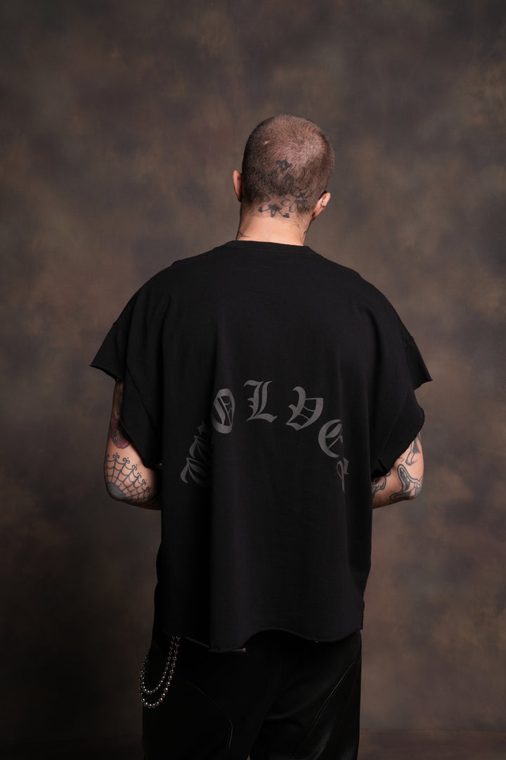 Our Clubs Grunge Cut-Off Tee in Black