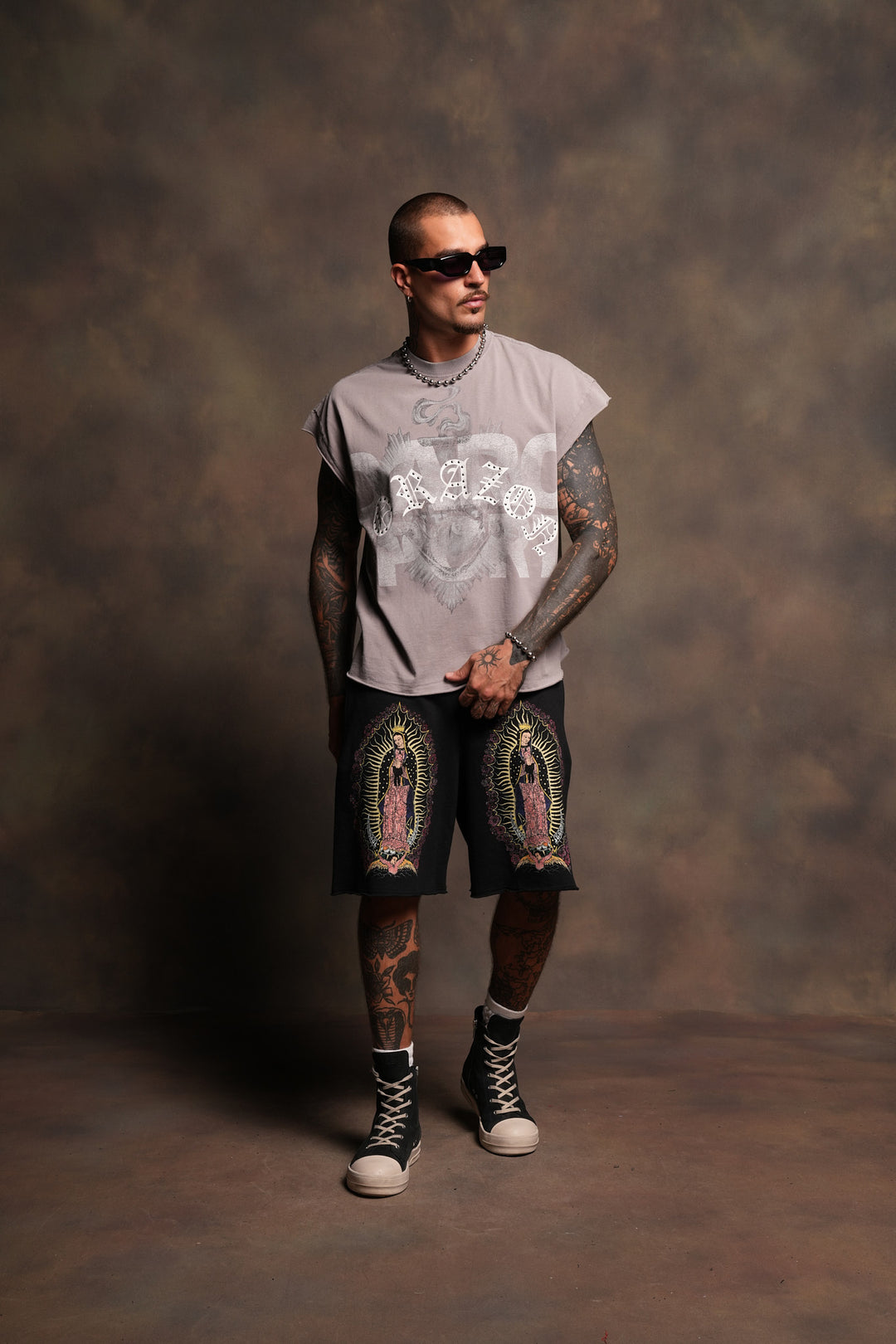Dama De Las Rosas Grunge Oversized Raw Hem Post Lounge Sweat Shorts In Black