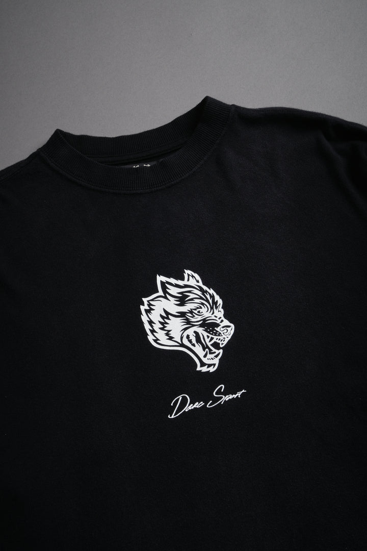 Our Wolf Forever Box Cut "Pump Cover" Tee in Black Spine Sun Fade
