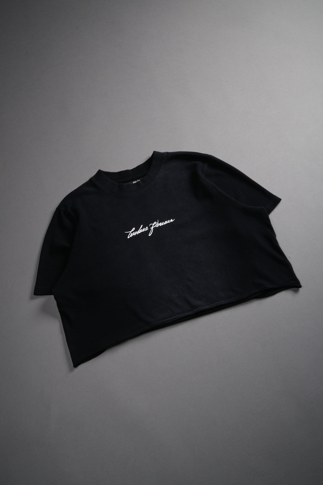 Our Script "Premium" (Cropped) Tee in Black Spine Sun Fade