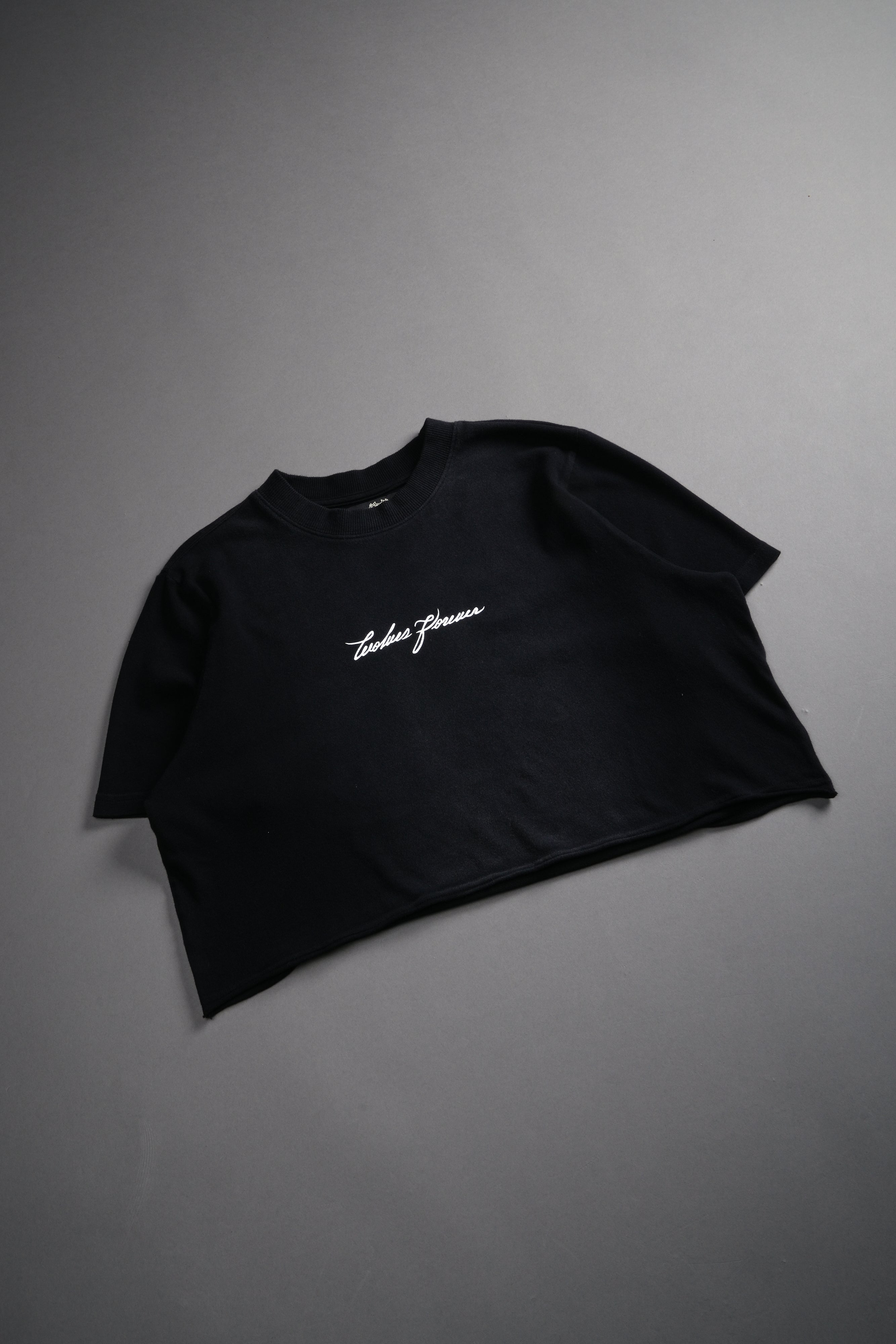 Our Script "Premium" (Cropped) Tee in Black Spine Sun Fade