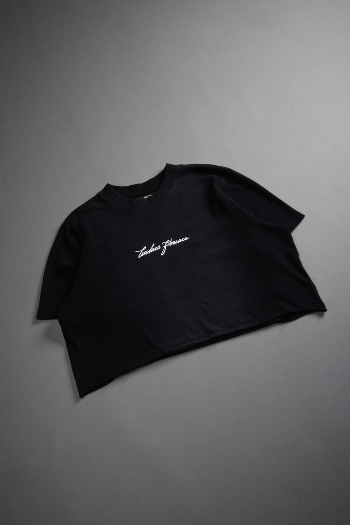 Our Script "Premium" (Cropped) Tee in Black Spine Sun Fade