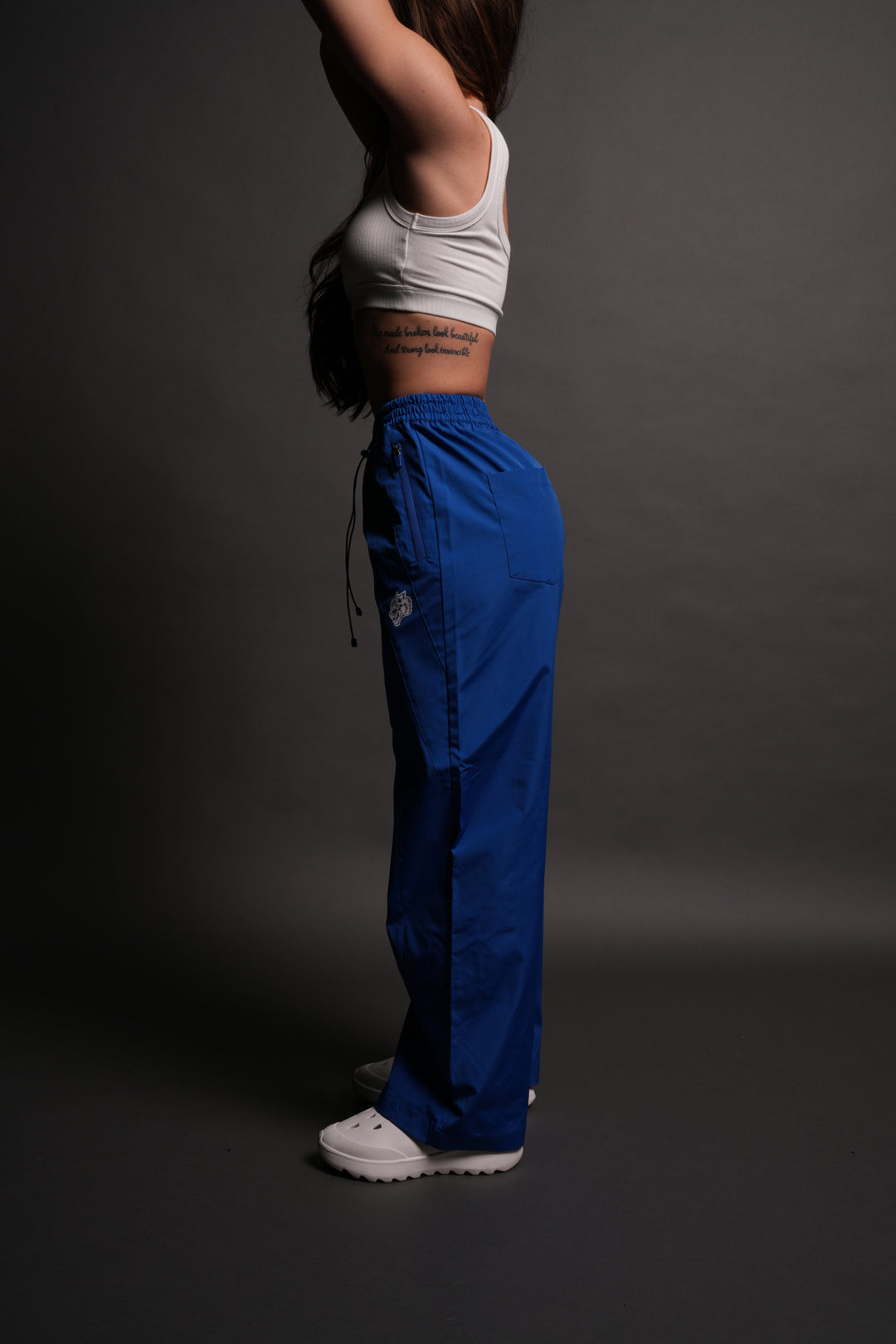 Dual Wolf Chopper Brolic Unisex Track Pants in Cobalt Blue