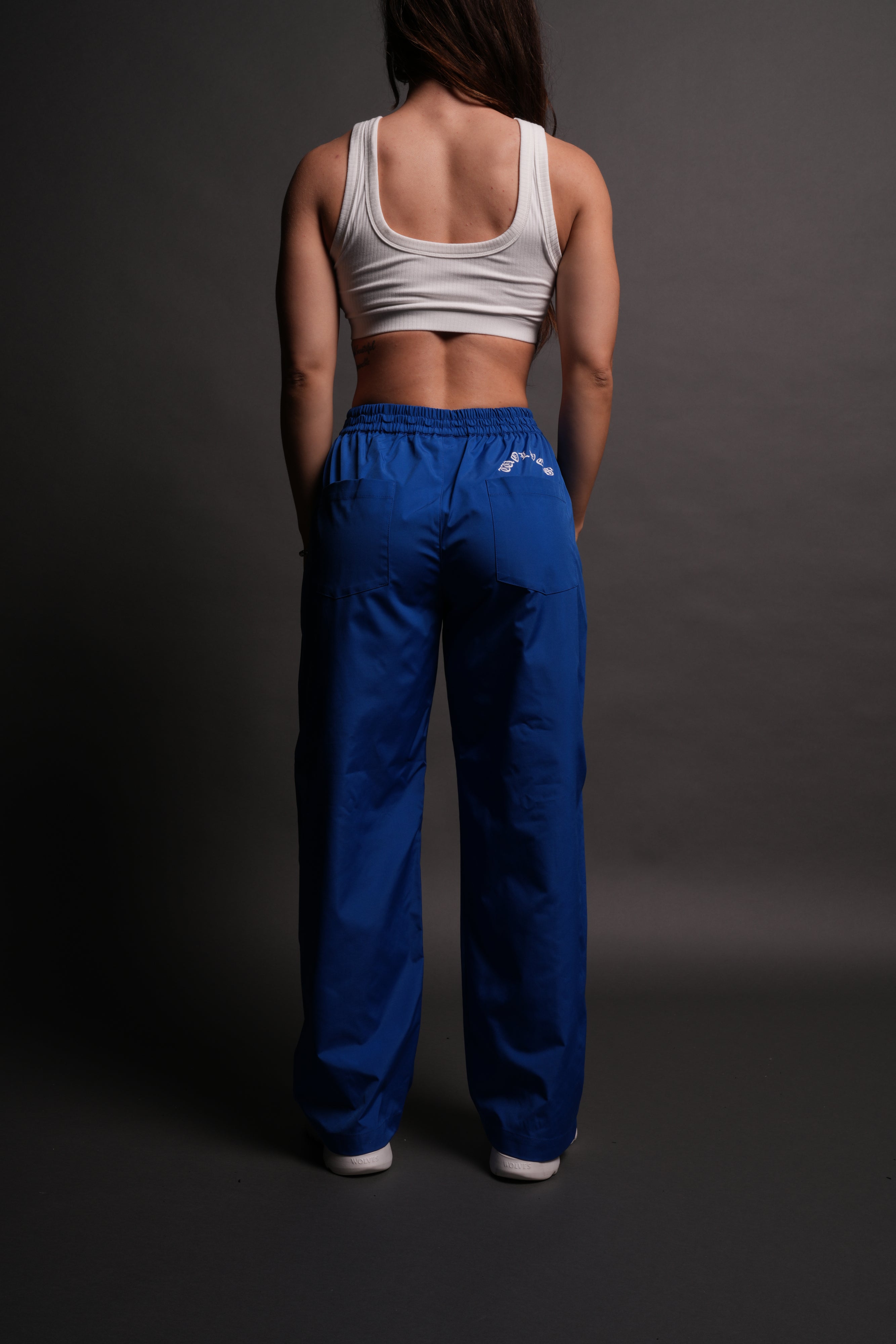 Dual Wolf Chopper Brolic Unisex Track Pants in Cobalt Blue