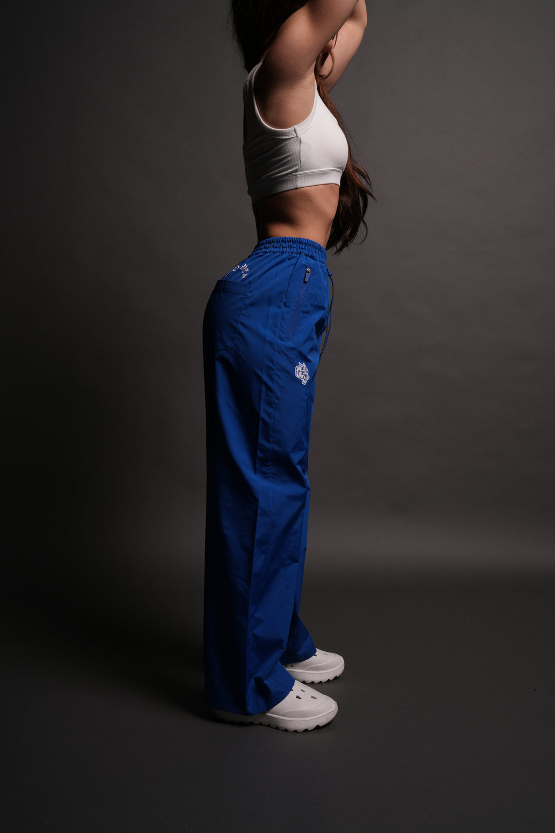 Dual Wolf Chopper Brolic Unisex Track Pants in Cobalt Blue
