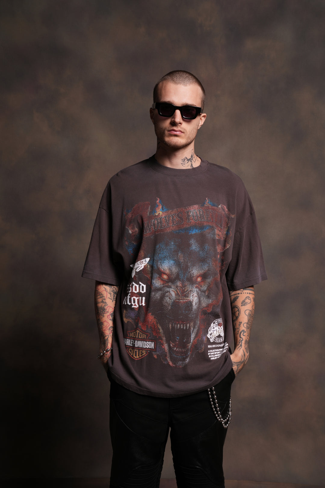 Inferno Wolf "Premium" Oversized Tee in Darc Brown Drift Wash