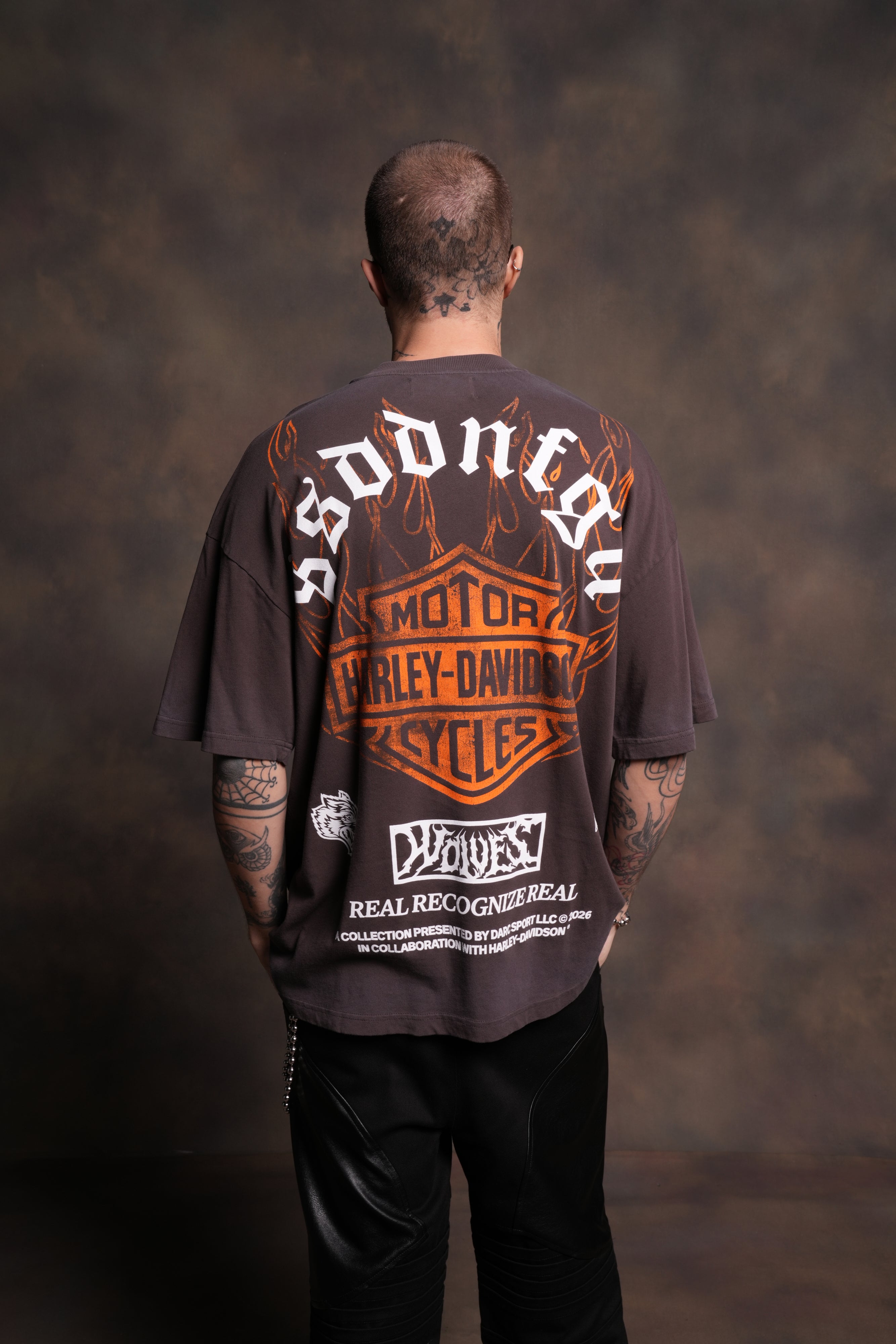Inferno Wolf "Premium" Oversized Tee in Darc Brown Drift Wash