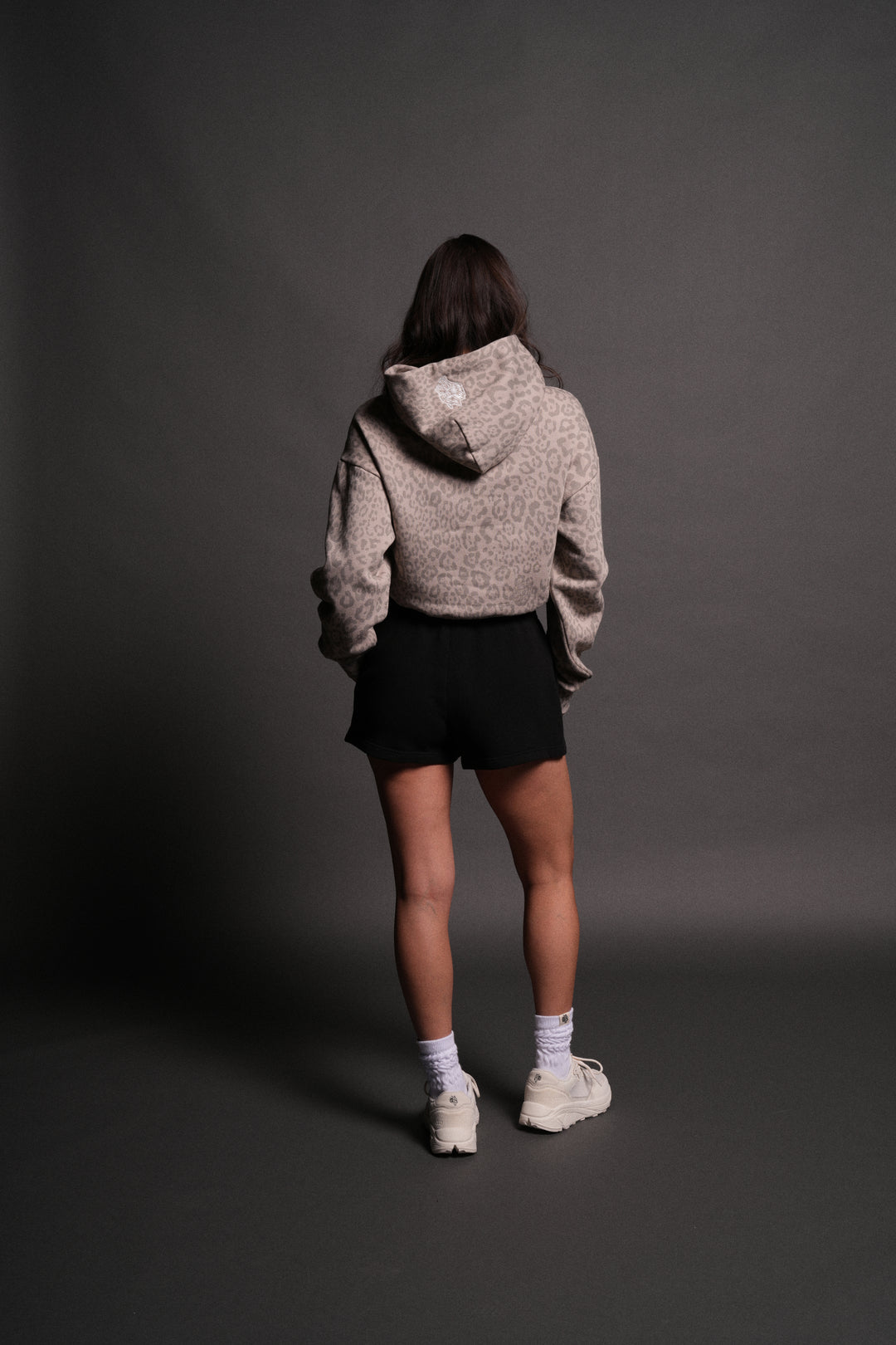 Forged From Iron Applique Owen Cropped Hoodie in Clay Leopard