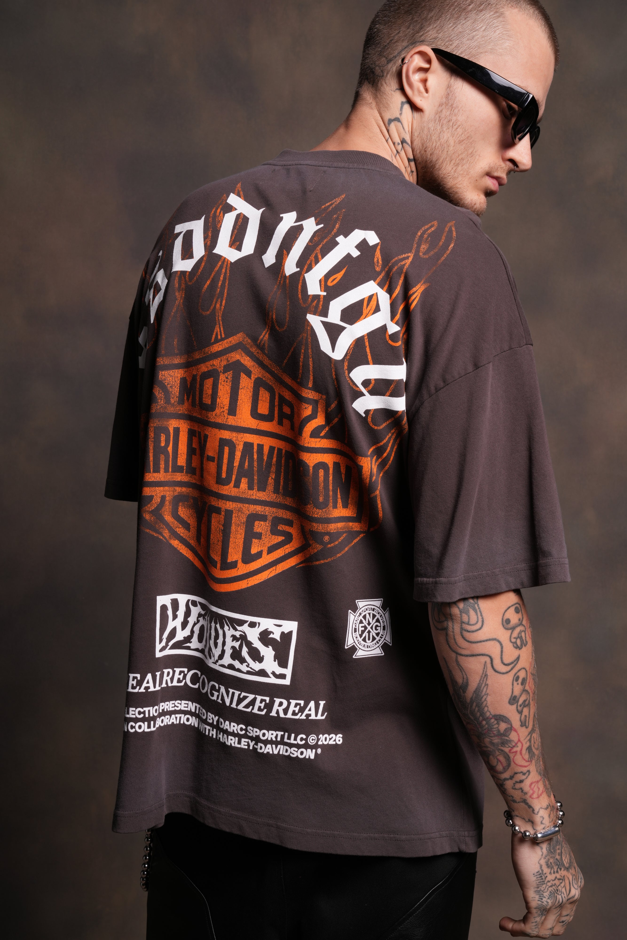 Inferno Wolf "Premium" Oversized Tee in Darc Brown Drift Wash