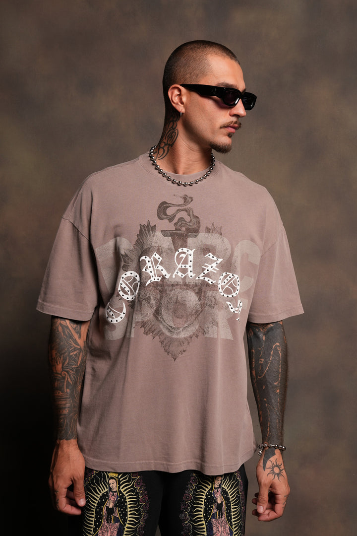 Ds Corazon Premium Oversized Tee In Mojave Brown