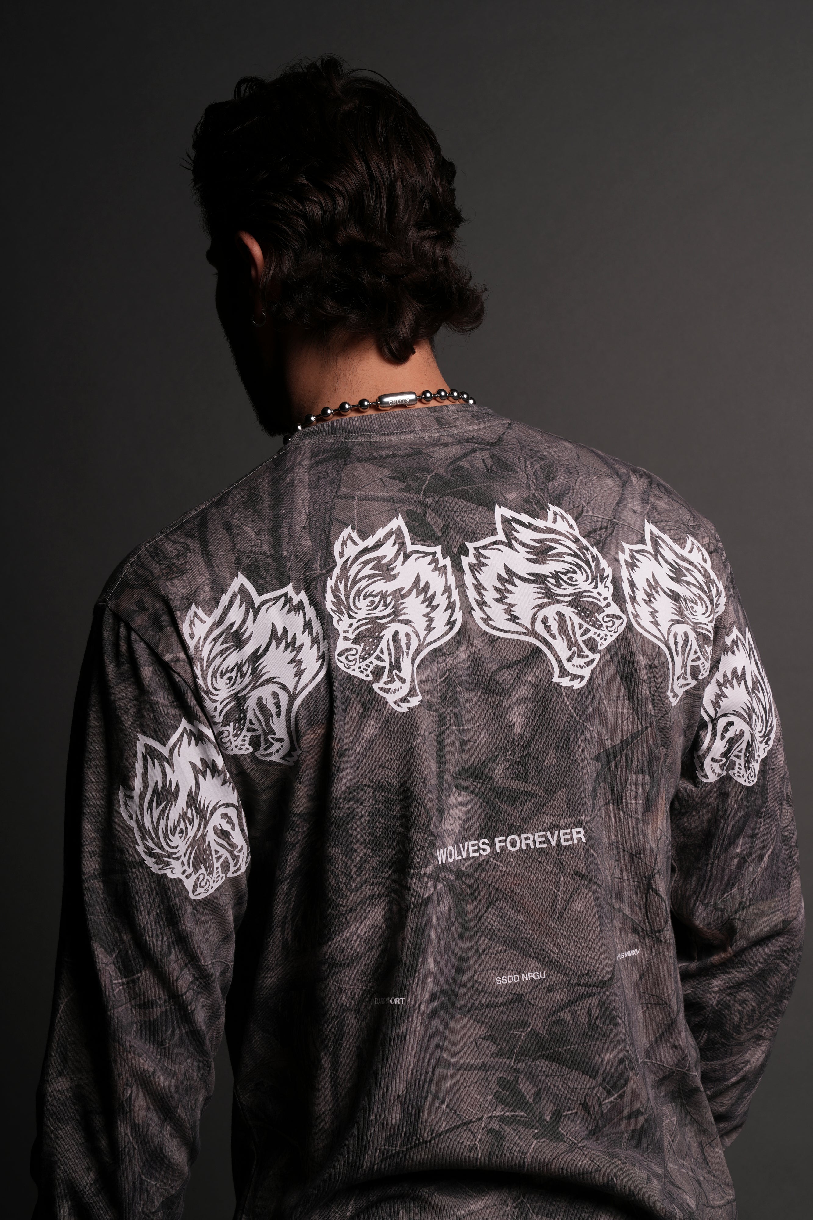 Wolves Have Your Back "Premium" L/S Tee in Driftwood Wolf Forest Camo