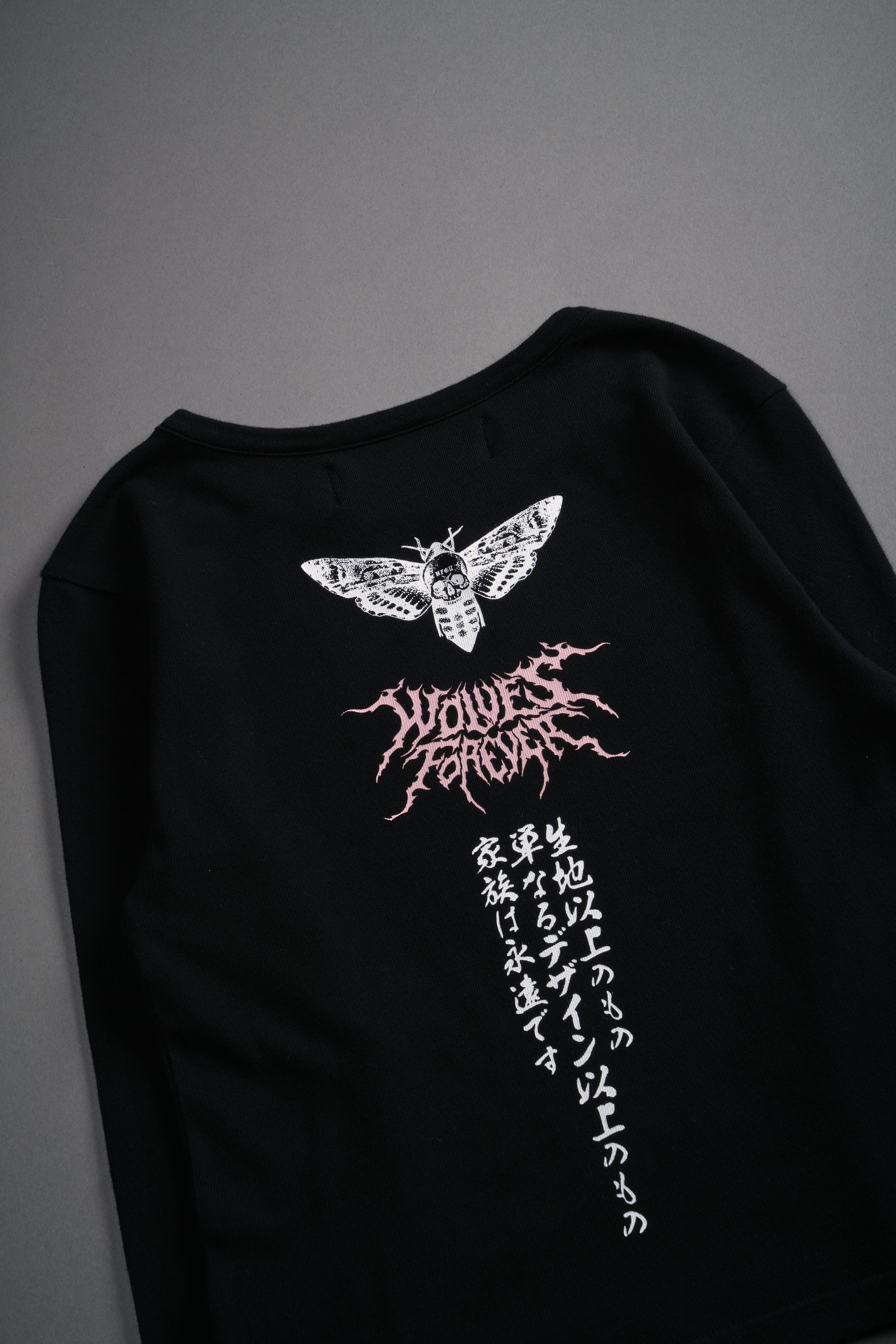 Moth Kanji L/S "Baby" Tee in Black