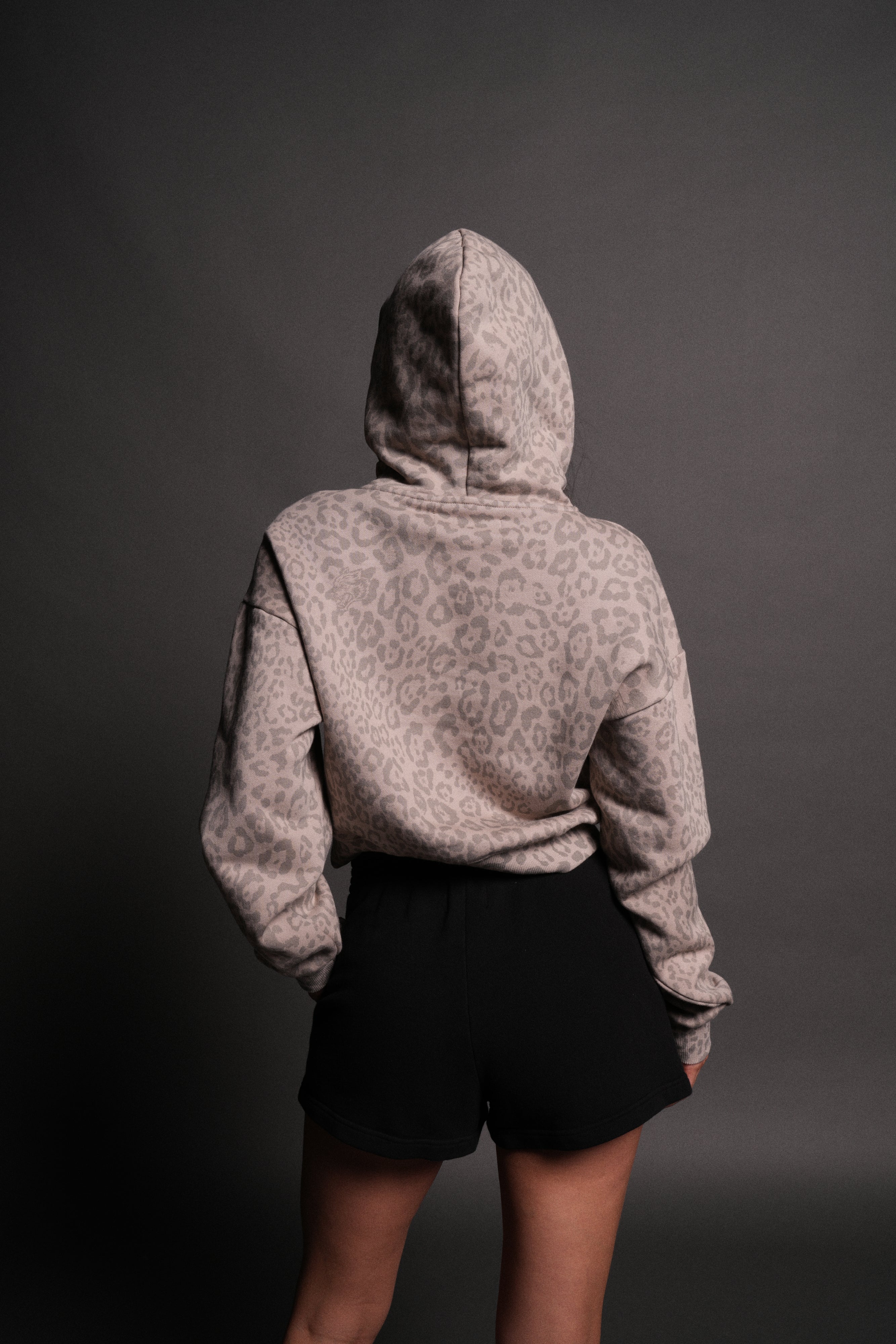 Forged From Iron Applique Owen Cropped Hoodie in Clay Leopard