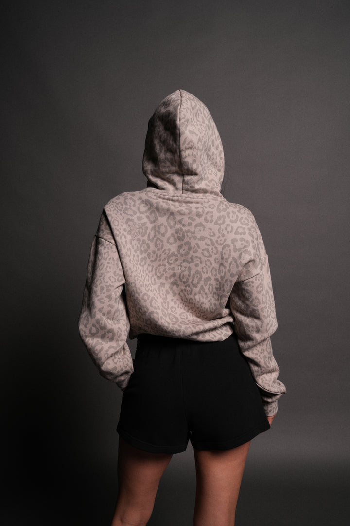 Forged From Iron Applique Owen Cropped Hoodie in Clay Leopard