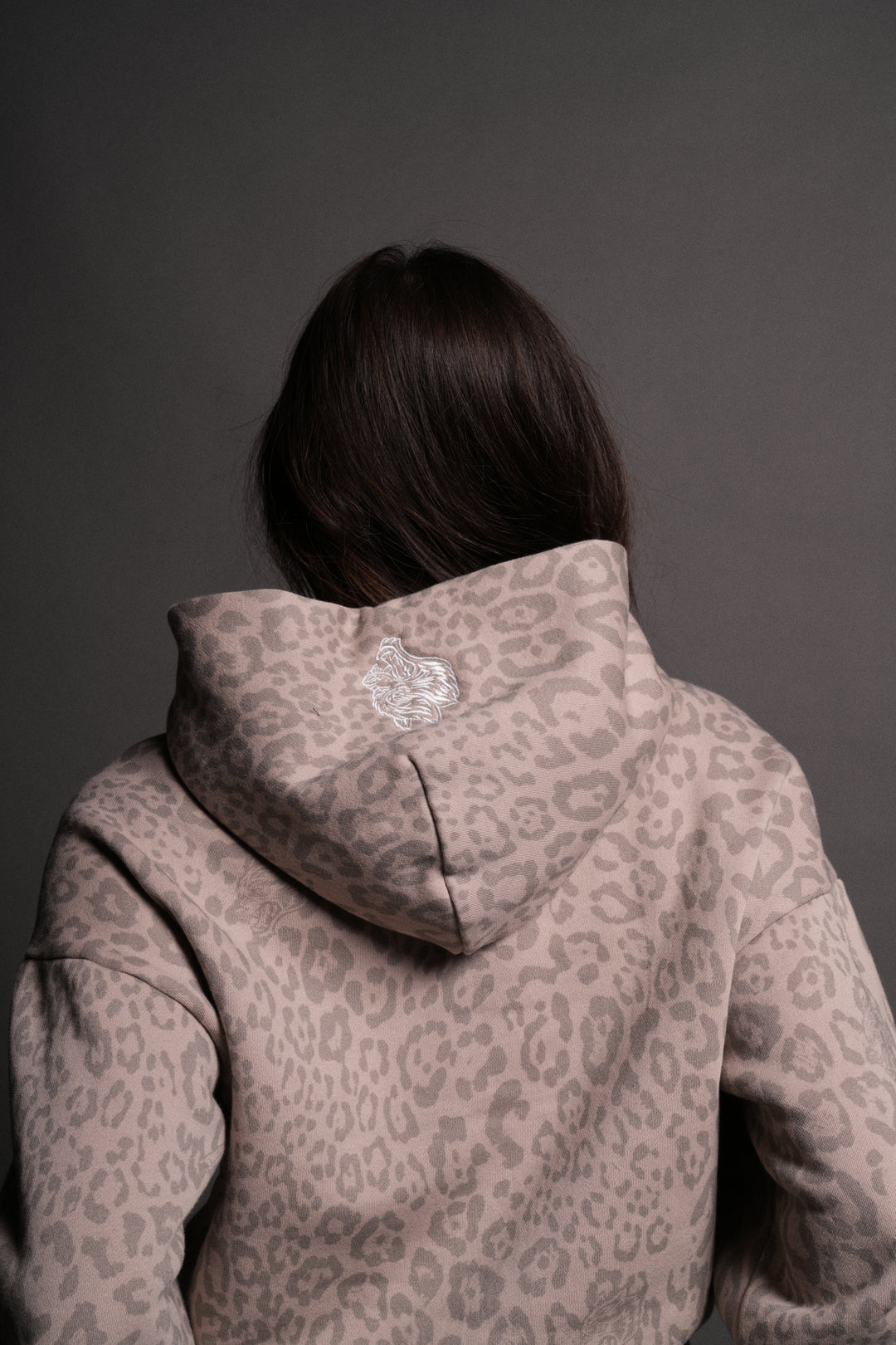 Forged From Iron Applique Owen Cropped Hoodie in Clay Leopard