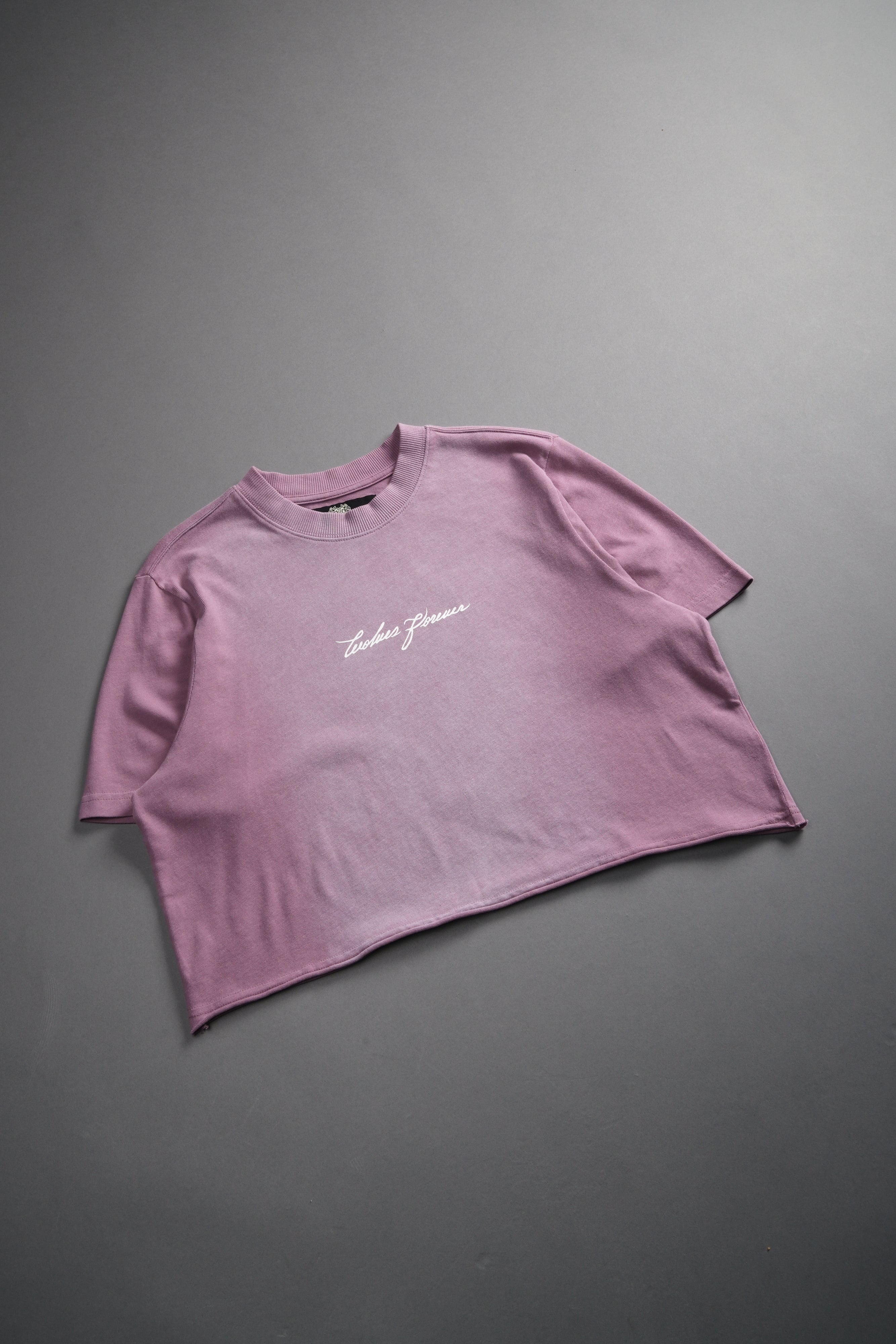 Our Script "Premium" (Cropped) Tee in Pink Smoke Spine Sun Fade
