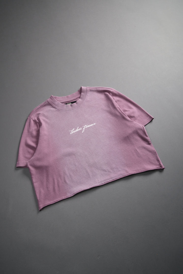 Our Script "Premium" (Cropped) Tee in Pink Smoke Spine Sun Fade
