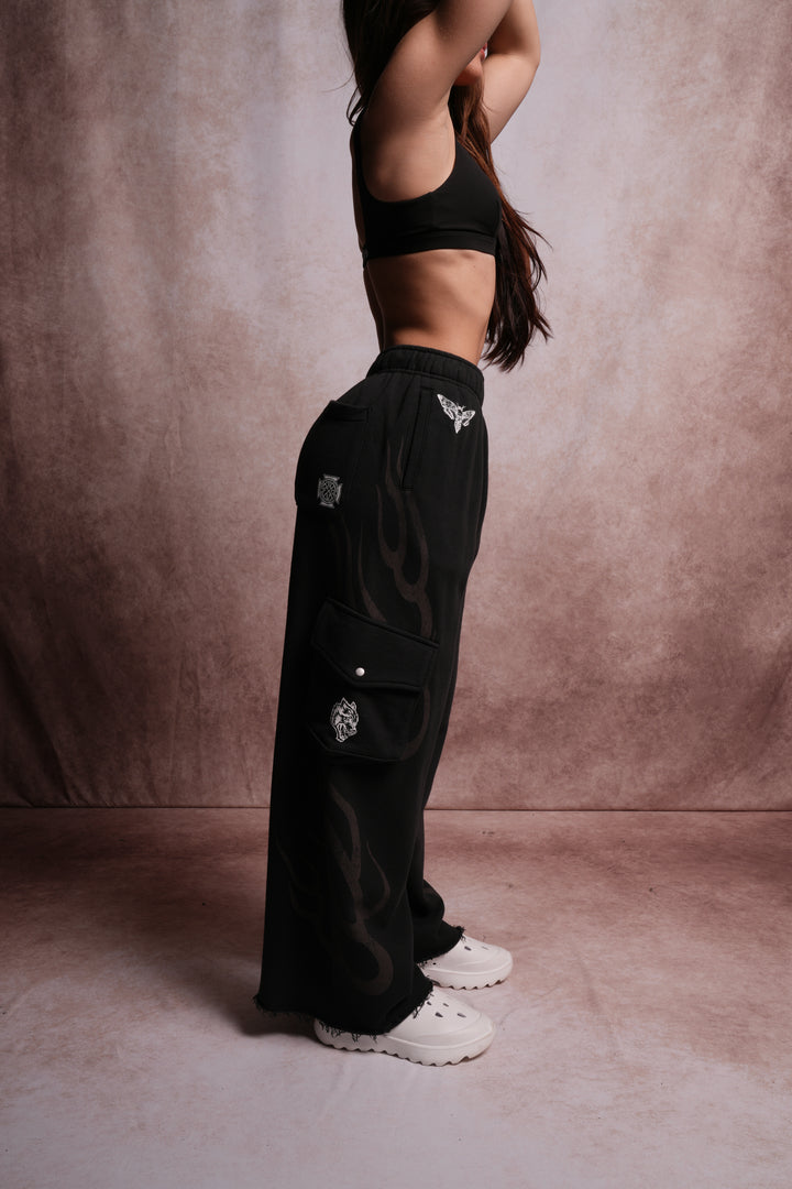 Moth Flames Durst Cargo Sweats in Black