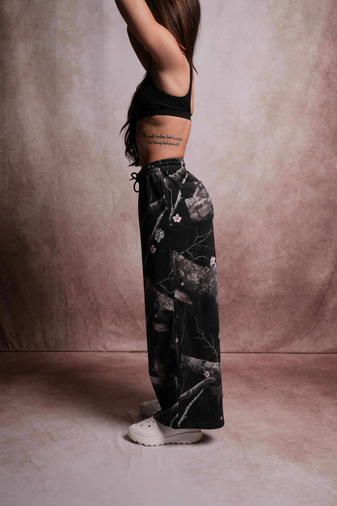 Dual Wolf Mia Sweat Pants in Darc Blossom Woodland Camo