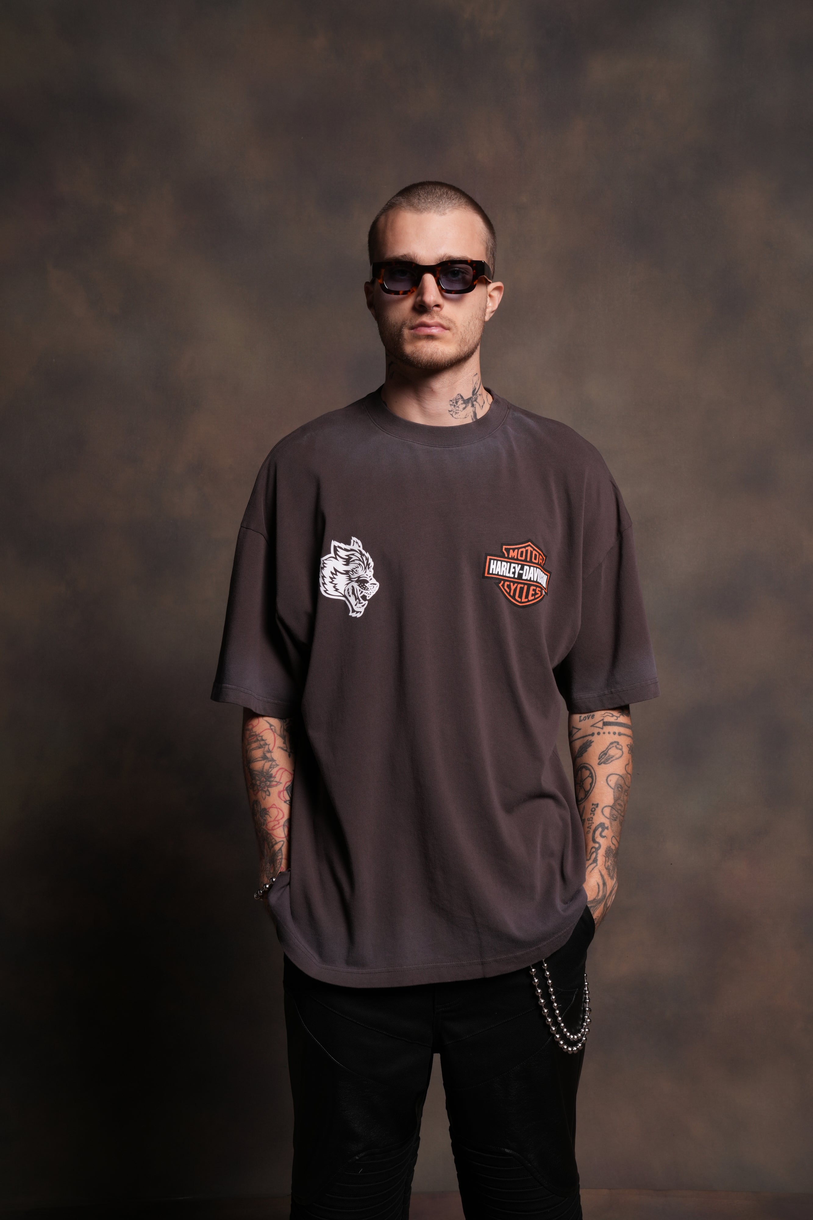 The Snake & The Wolf "Premium" Oversized Tee in Darc Brown Drift Wash