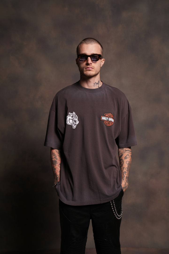 The Snake & The Wolf "Premium" Oversized Tee in Darc Brown Drift Wash