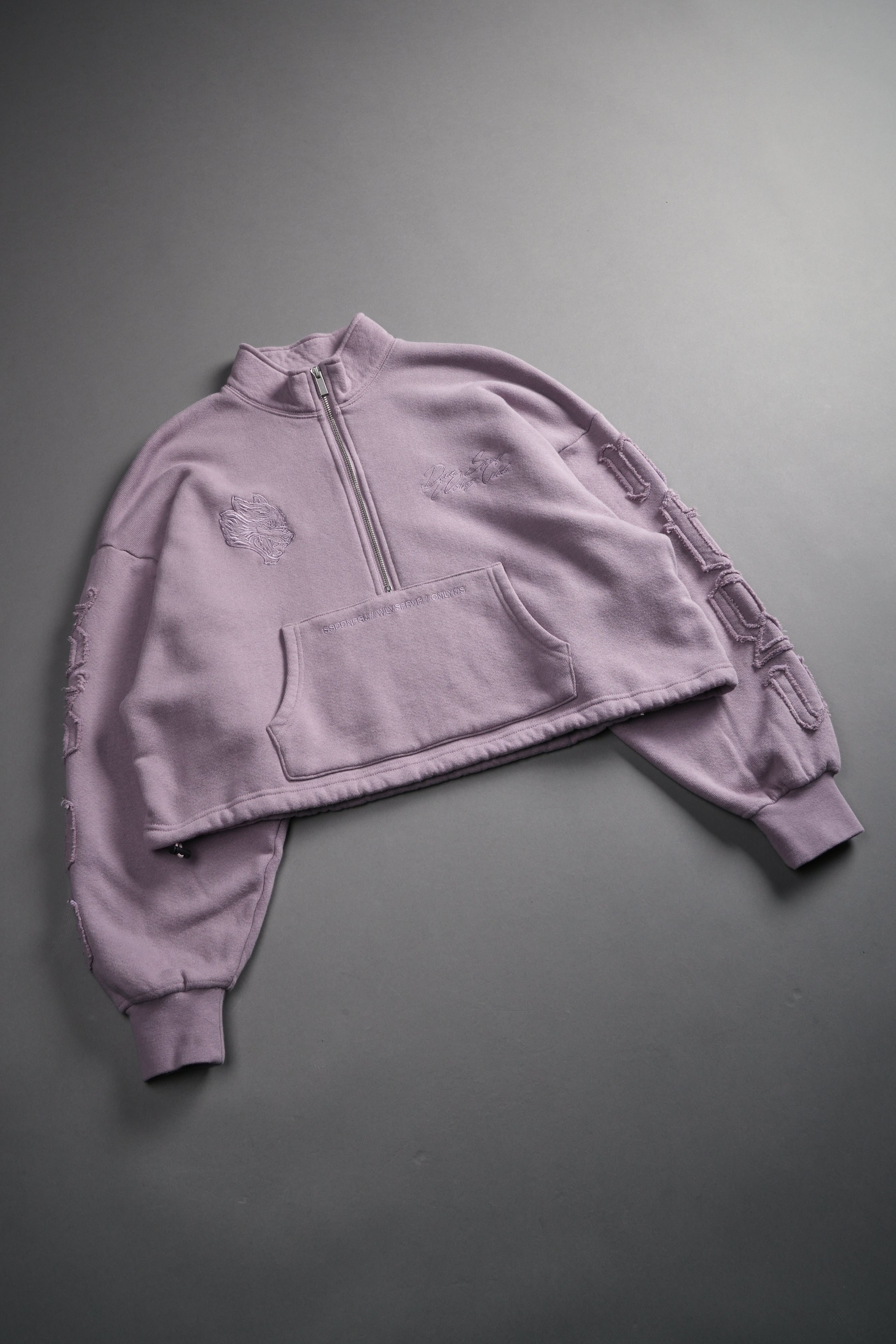 Our Mantra Appliqué Oversized "Everson" Mockneck in Purple Smoke