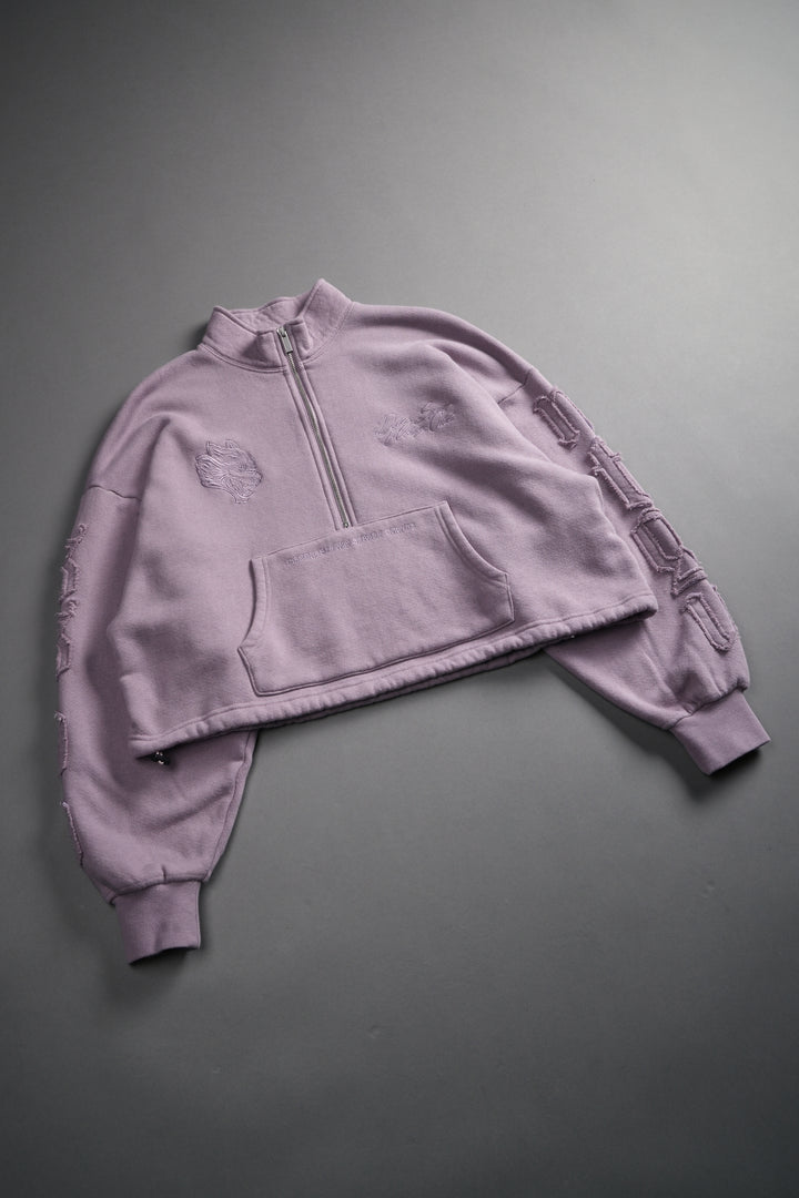 Our Mantra Appliqué Oversized "Everson" Mockneck in Purple Smoke