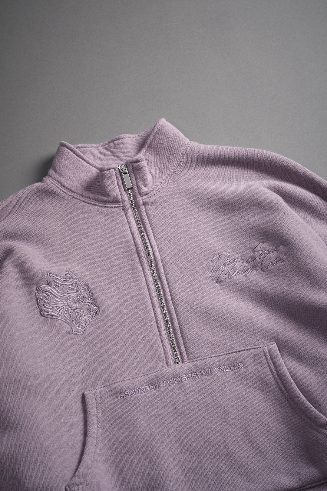 Our Mantra Appliqué Oversized "Everson" Mockneck in Purple Smoke