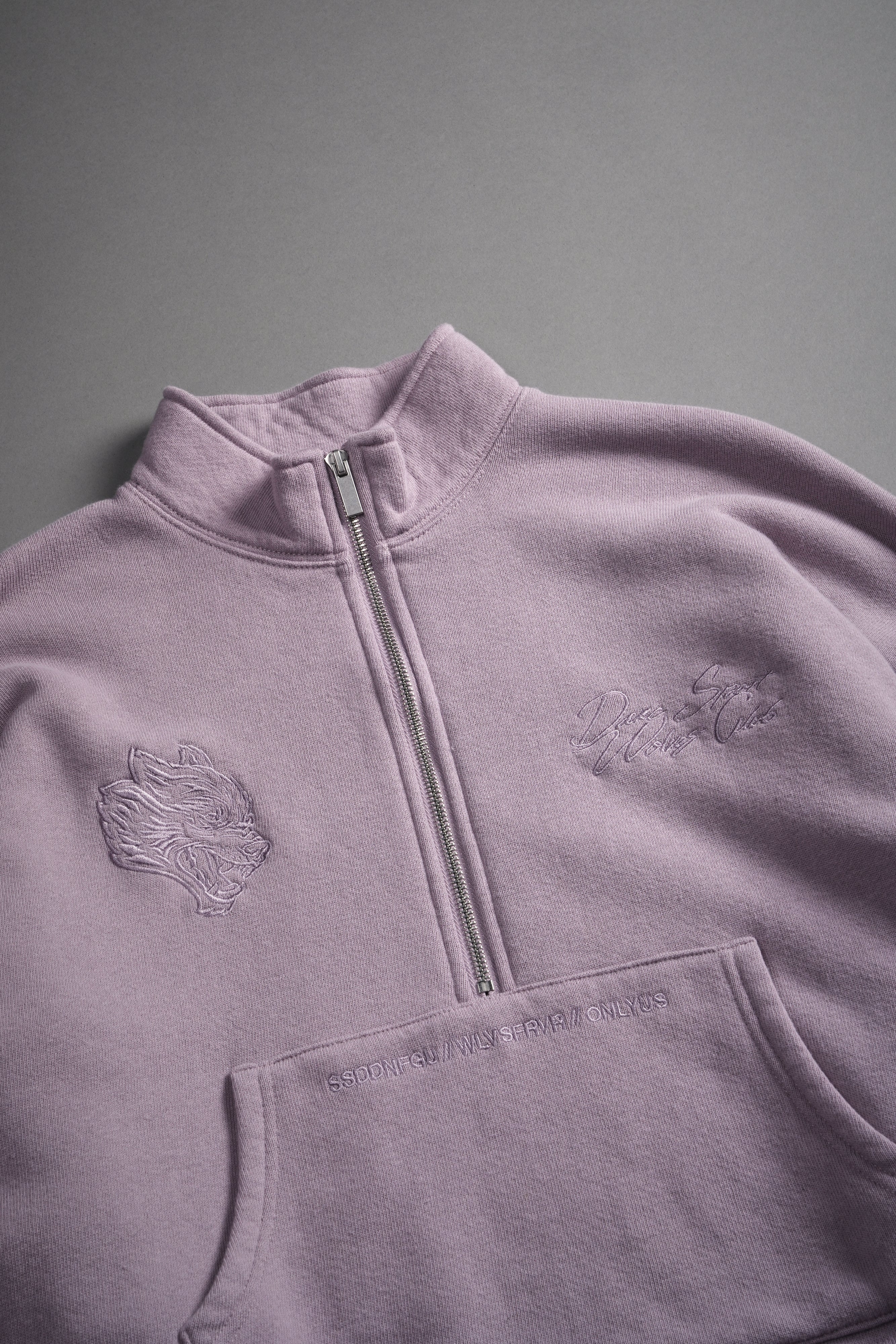 Our Mantra Appliqué Oversized "Everson" Mockneck in Purple Smoke
