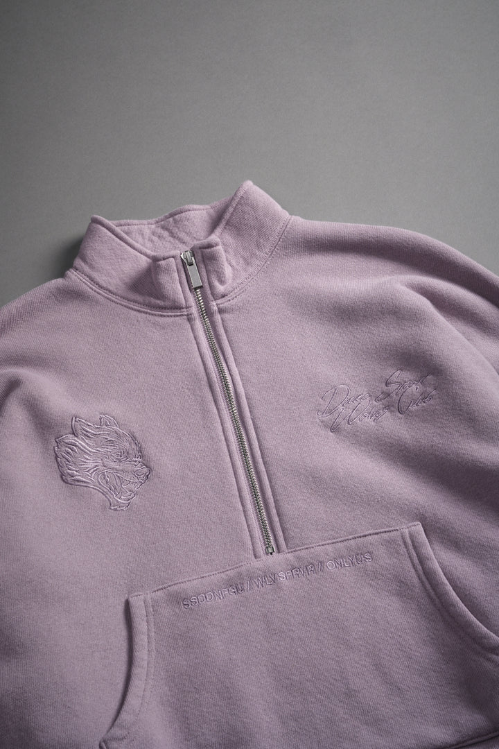 Our Mantra Appliqué Oversized "Everson" Mockneck in Purple Smoke