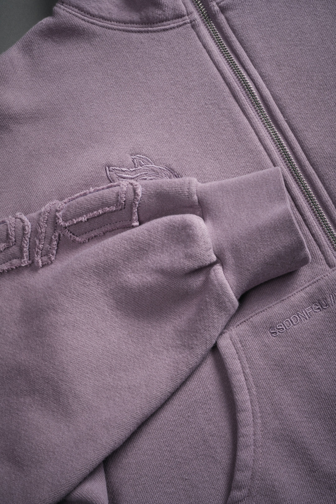 Our Mantra Appliqué Oversized "Everson" Mockneck in Purple Smoke