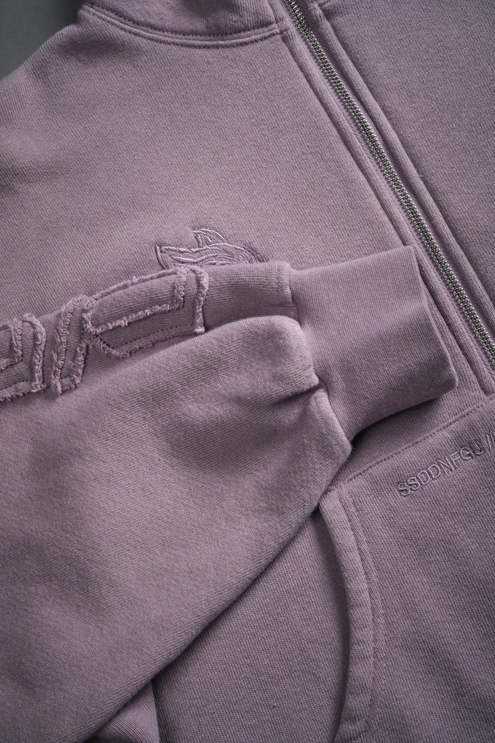Our Mantra Appliqué Oversized "Everson" Mockneck in Purple Smoke