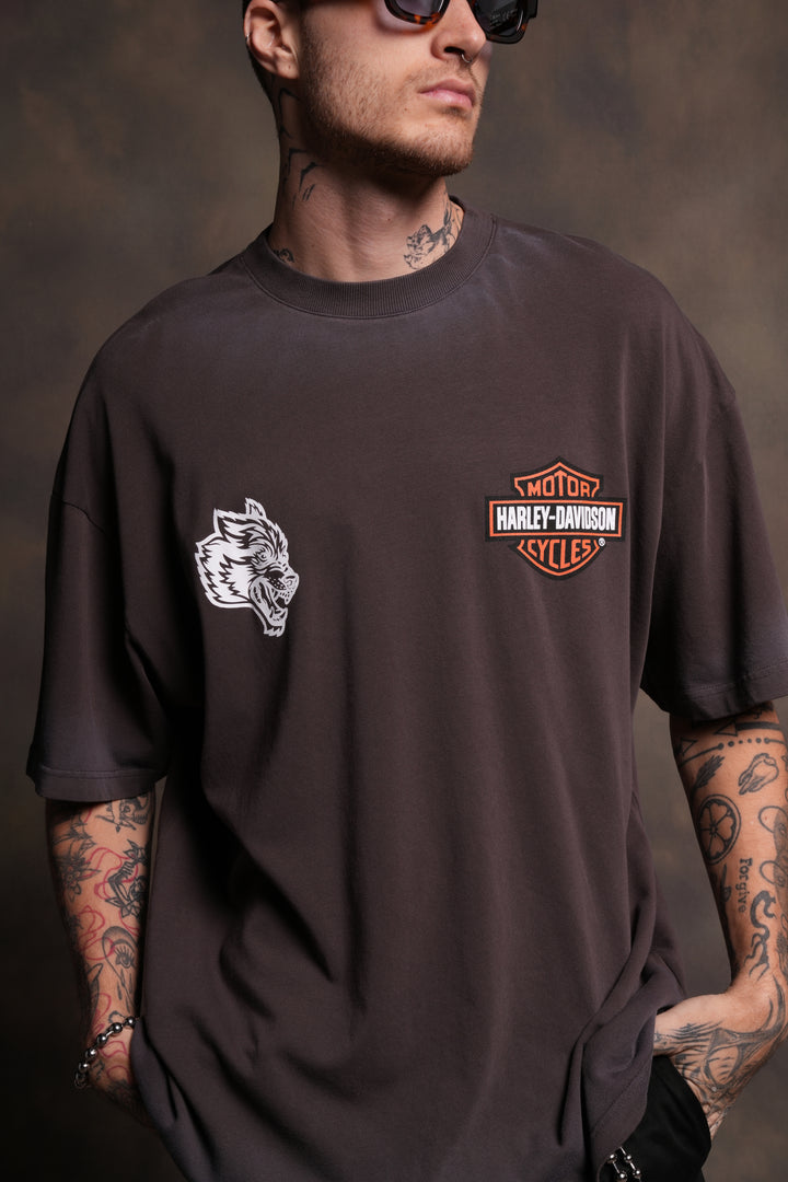 The Snake & The Wolf "Premium" Oversized Tee in Darc Brown Drift Wash